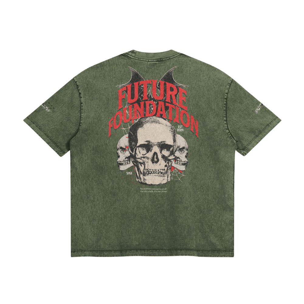 Future Foundation - Skull (Rifle Green) - Snow Wash Graphic Tee